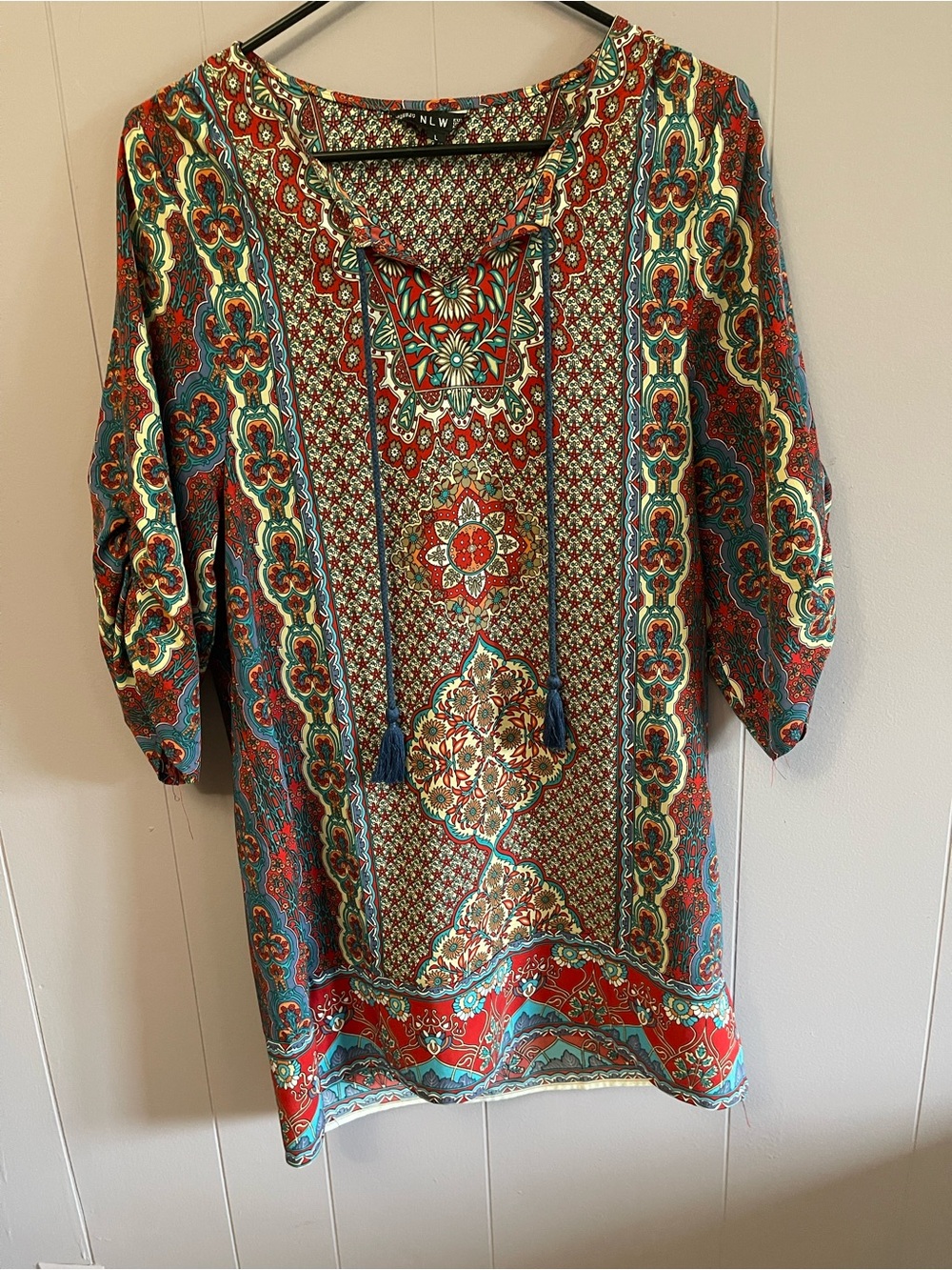 NLW Red Multi Paisley Midi Dress with Tassel Tie from Turkey